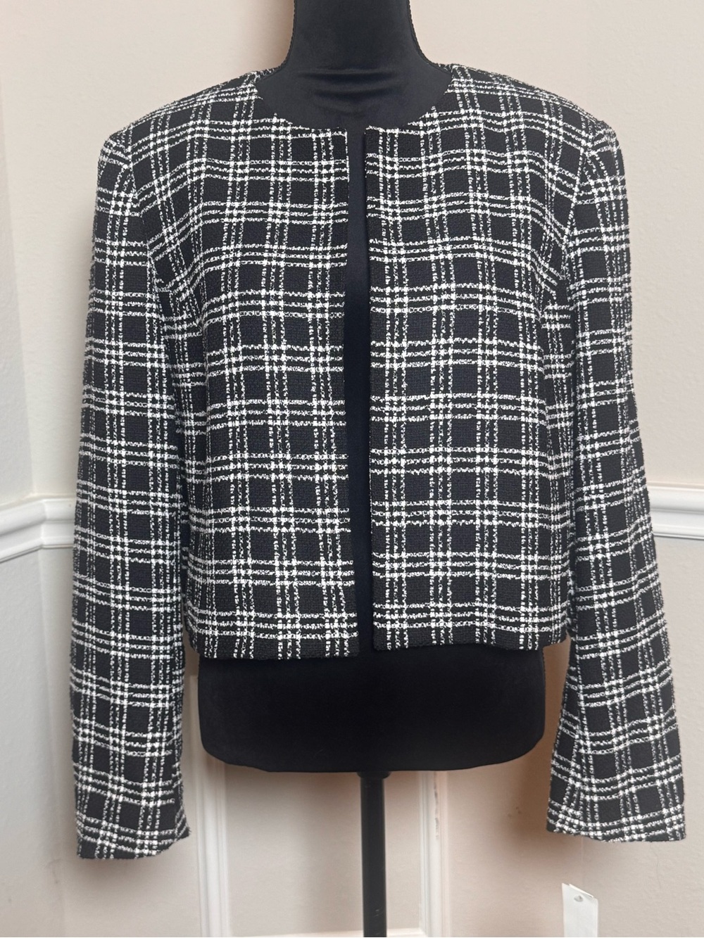 Bar III Black and White Plaid Cropped Blazer